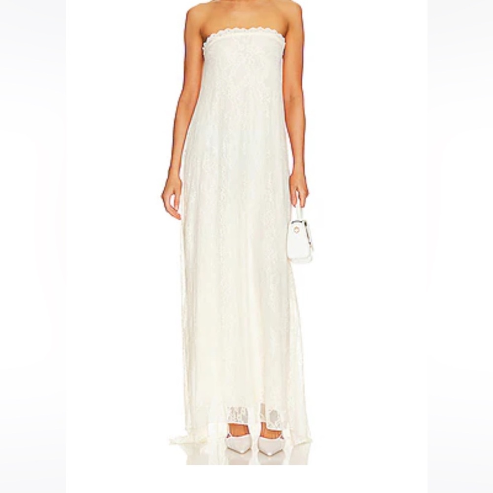 We Wore What Strapless Lace Maxi - Ecru, Size 4